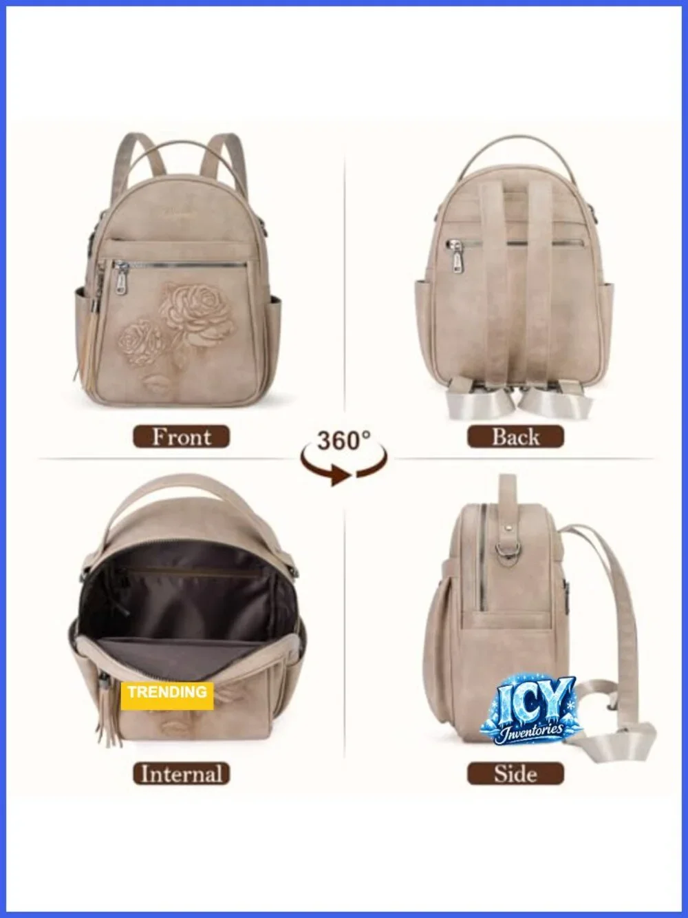 Women's Vegan Leather Mini Backpack Purse with Floral Design, Water-Resistant